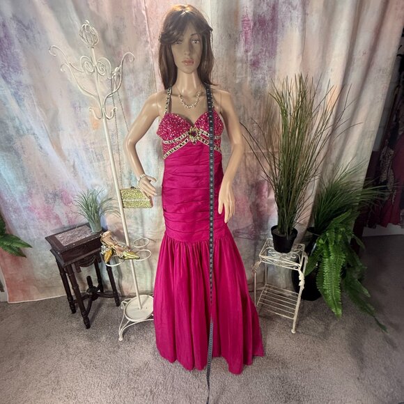 📌Tony Bowls LeGala Beaded Hot Pink Mermaid  Prom - Pageant - Formal Dress - Picture 6 of 16